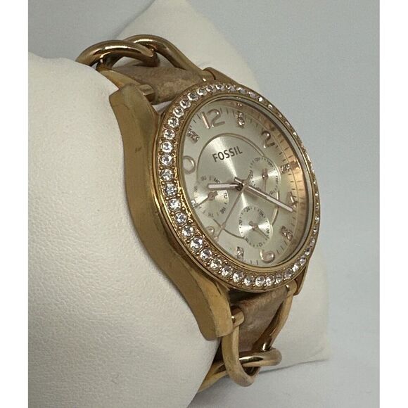 Fossil Riley ES3466 Women's Beige Leather Analog Dial Quartz Wrist Watch HME18 - Picture 4 of 11